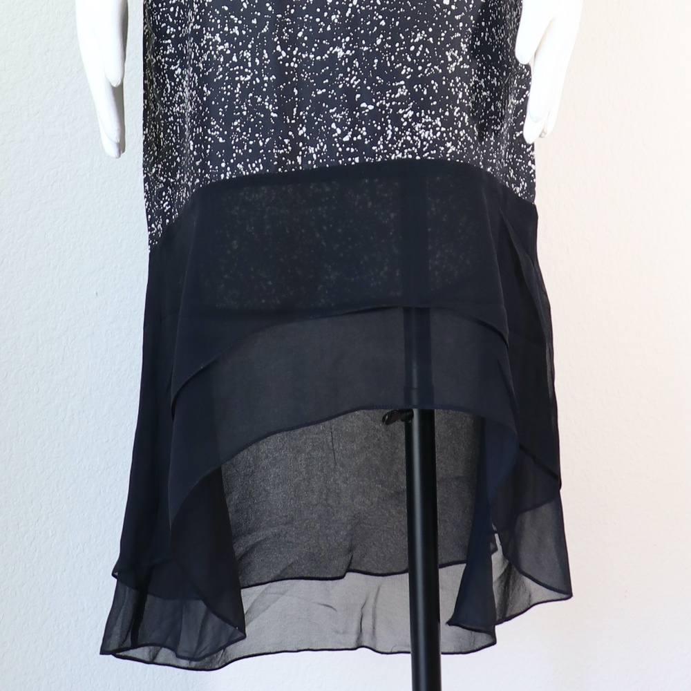 Cap sleeves silk shift dress w/ hi-low chiffon hem - Picture 10 of 12